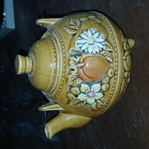 Vintage Japan Honey Brown Teapot with raised Flowers and fruit
